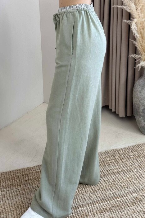 WIDE LEG ELASTIC WAIST WOMEN TROUSERS MINT/MENTE - 4