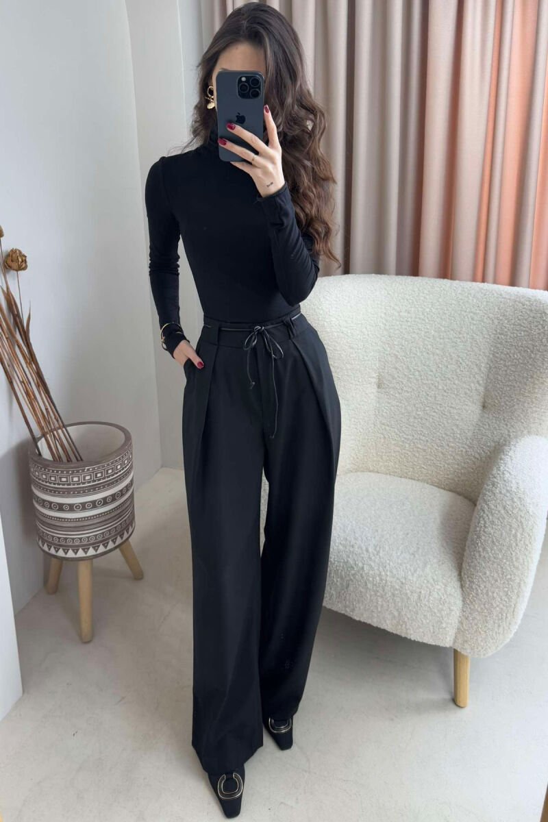 WIDE LEG LEATHER BELT WOMAN TROUSERS BLACK/ E ZEZE - 2