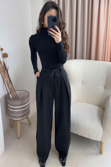 WIDE LEG LEATHER BELT WOMAN TROUSERS BLACK/ E ZEZE - 3