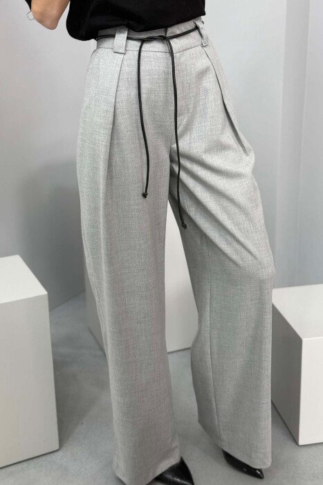 WIDE LEG LEATHER BELT WOMAN TROUSERS GREY/GRI - 3