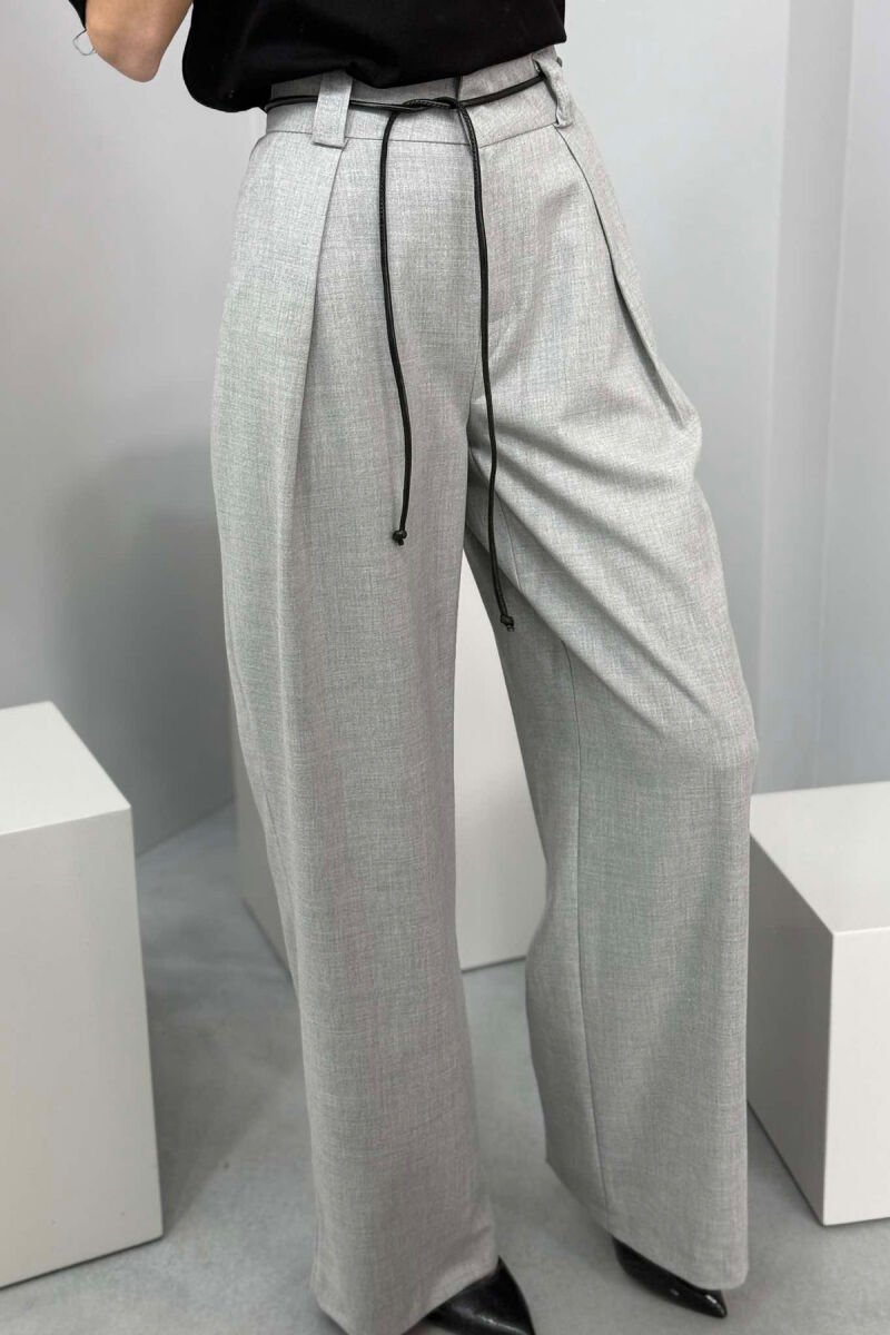 WIDE LEG LEATHER BELT WOMAN TROUSERS GREY/GRI - 3