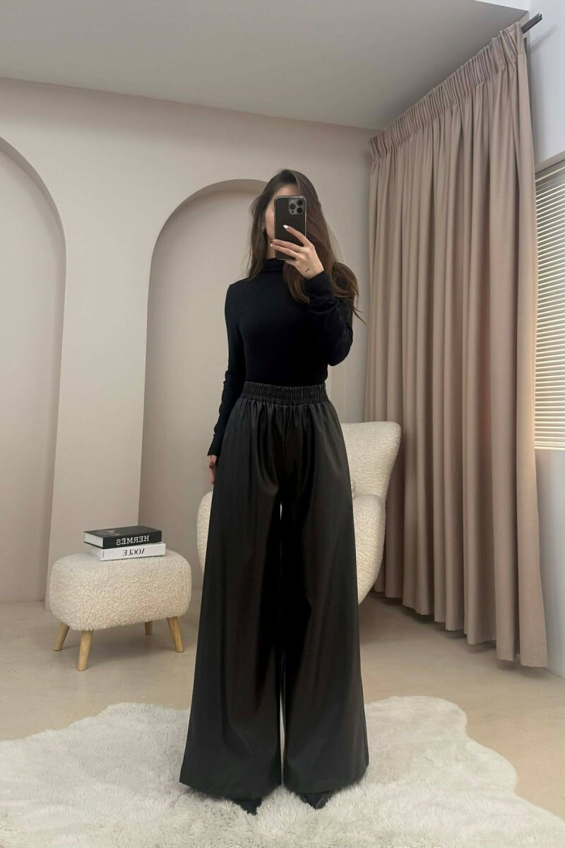 WIDE LEG LEATHER WOMAN PANTS BLACK/ E ZEZE - 2