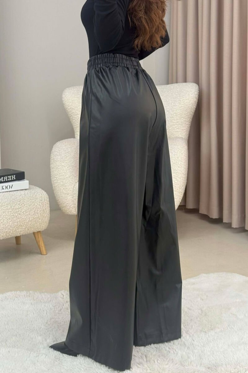WIDE LEG LEATHER WOMAN PANTS BLACK/ E ZEZE - 3