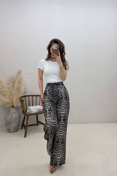 WIDE LEG LEO PRINTS WOMAN TROUSERS BEIGE/BEZHE - 4
