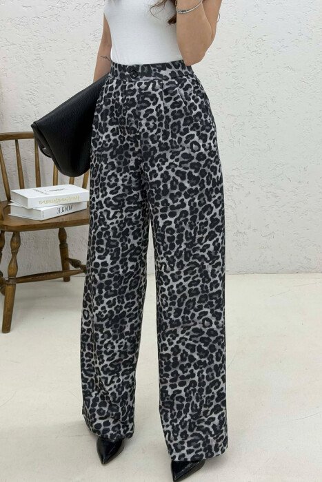 WIDE LEG LEO PRINTS WOMAN TROUSERS DARK GREY/GEE - 3