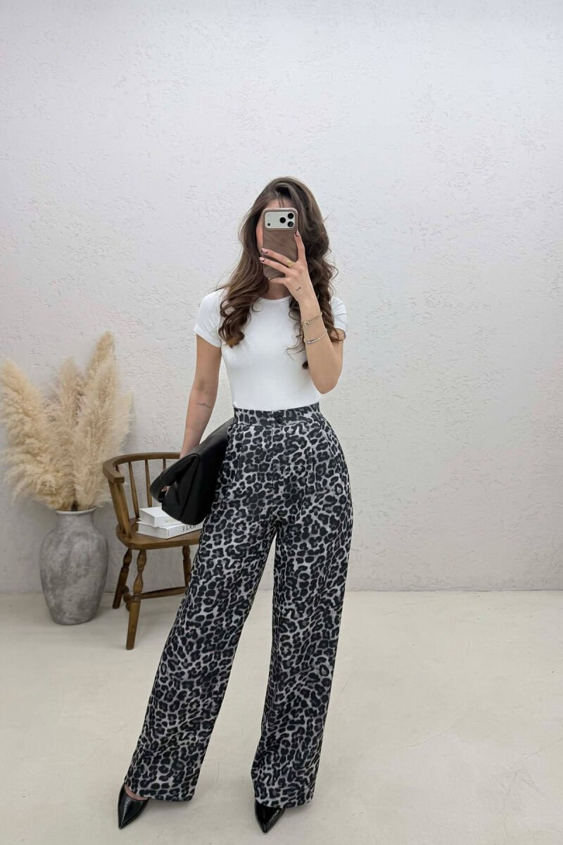WIDE LEG LEO PRINTS WOMAN TROUSERS DARK GREY/GEE - 4