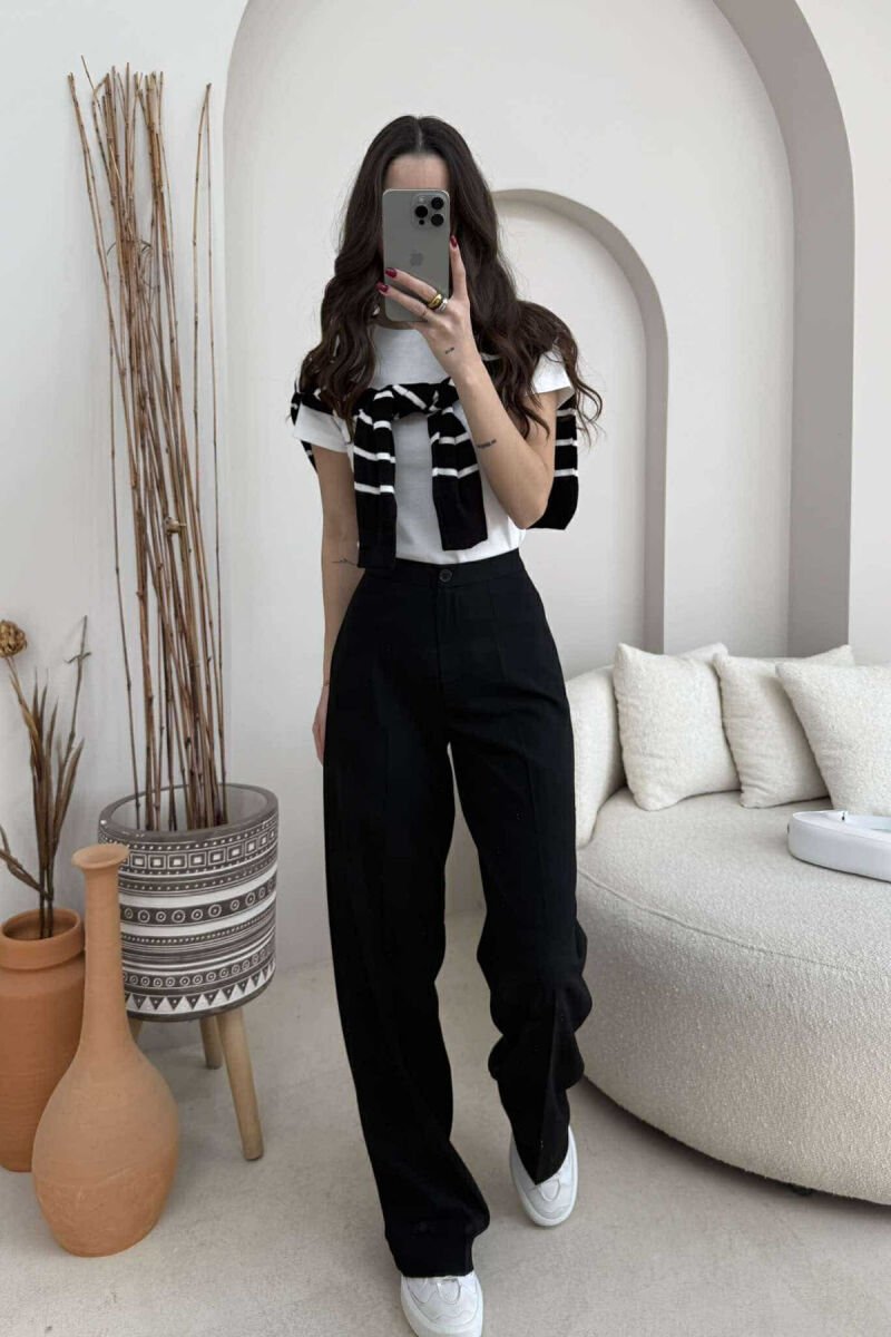 WIDE LEG ONE COLOR WOMEN TROUSERS BLACK/ E ZEZE - 1