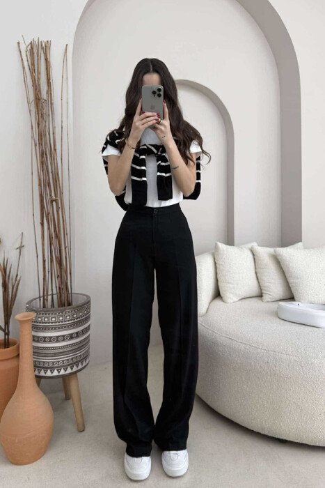 WIDE LEG ONE COLOR WOMEN TROUSERS BLACK/ E ZEZE - 2