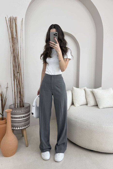 WIDE LEG ONE COLOR WOMEN TROUSERS DARK GREY/GEE - 2