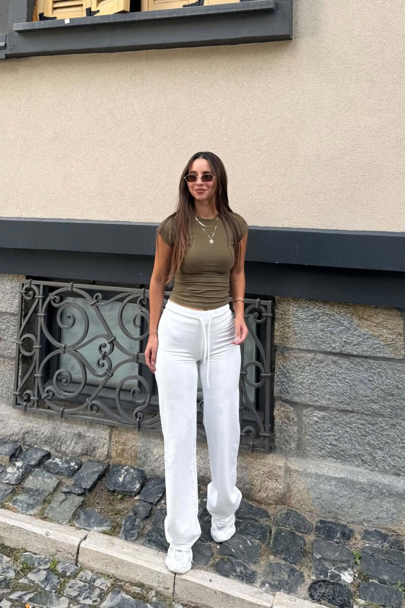 WIDE LEG ONE COLOR ELASTIC WAIST WOMAN SWEATPANTS WHITE-E BARDHE - 1