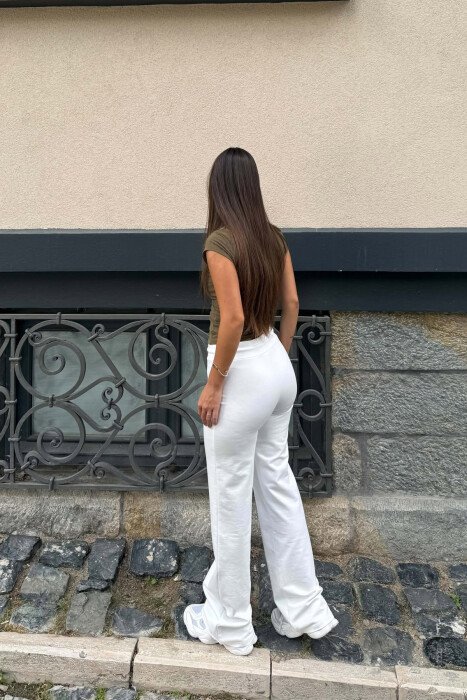 WIDE LEG ONE COLOR ELASTIC WAIST WOMAN SWEATPANTS WHITE-E BARDHE - 3