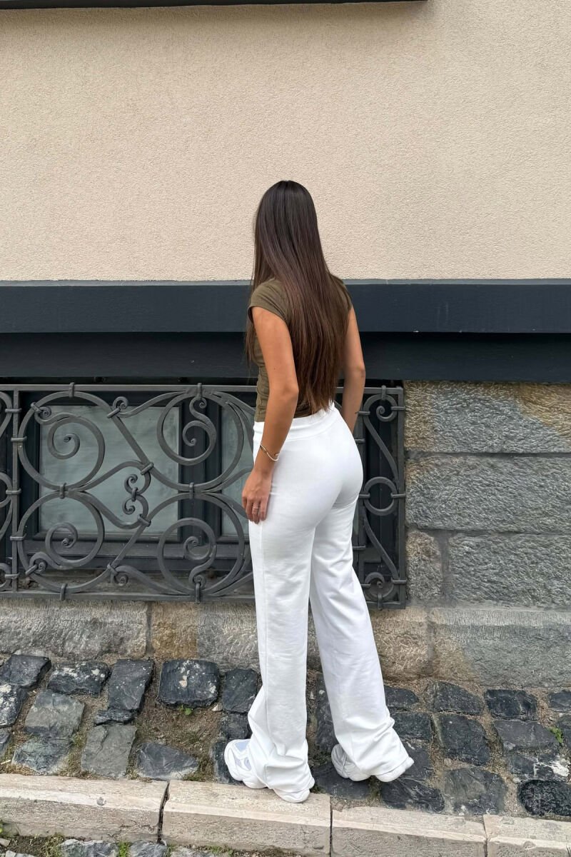 WIDE LEG ONE COLOR ELASTIC WAIST WOMAN SWEATPANTS WHITE-E BARDHE - 3