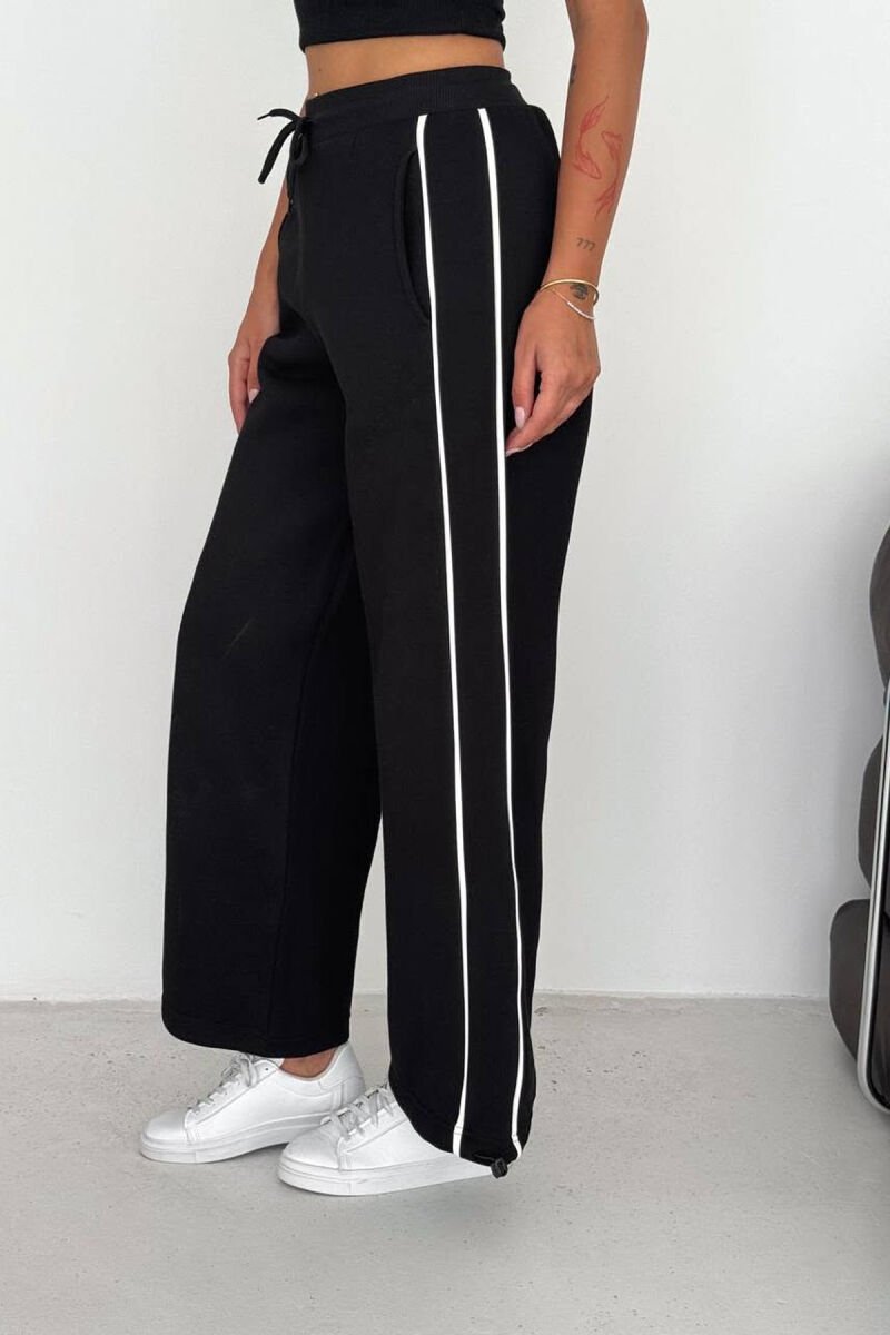 WIDE LEG ONE COLOR FLUFFY WOMAN SWEATPANTS BLACK/ E ZEZE - 3