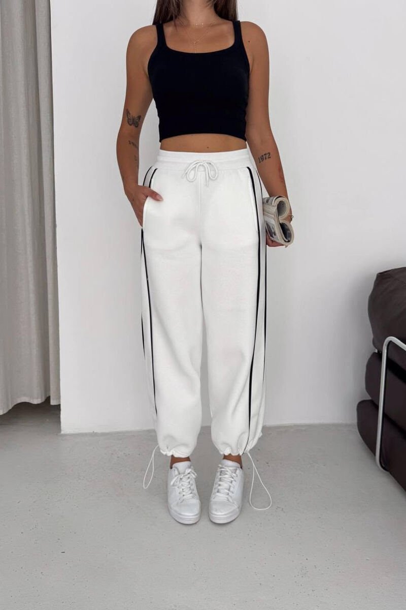 WIDE LEG ONE COLOR FLUFFY WOMAN SWEATPANTS WHITE-E BARDHE - 3
