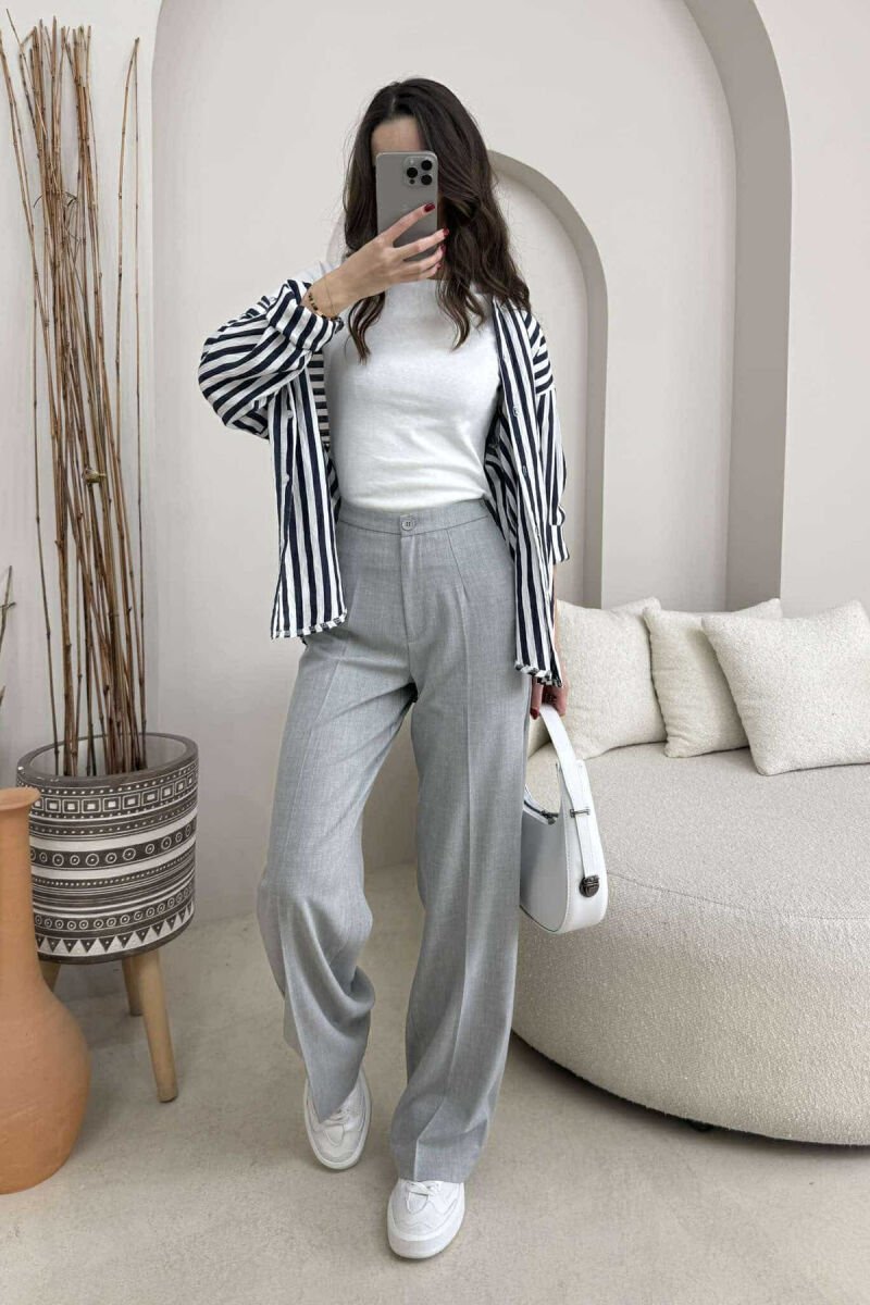 WIDE LEG ONE COLOR WOMEN TROUSERS LIGHT GREY/GZ - 2