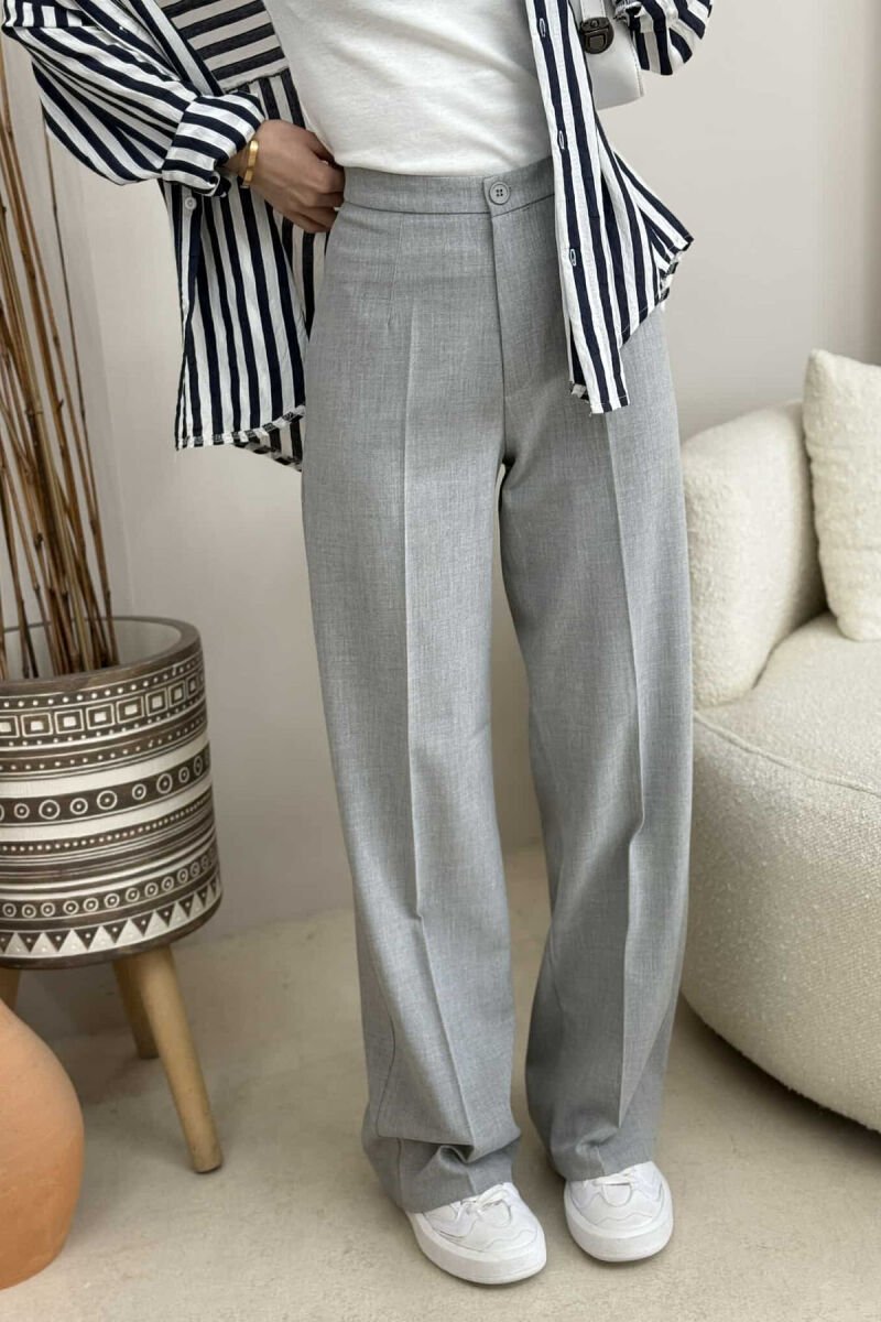 WIDE LEG ONE COLOR WOMEN TROUSERS LIGHT GREY/GZ - 3