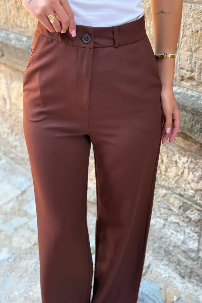 WIDE LEG ONE COLOR SIMPLE WOMAN TROUSERS BROWN/KAFE - 5