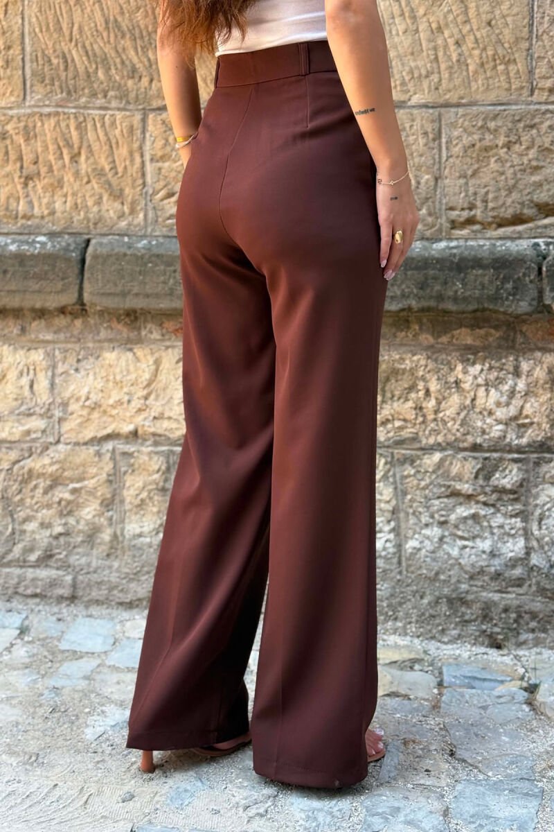WIDE LEG ONE COLOR SIMPLE WOMAN TROUSERS BROWN/KAFE - 6