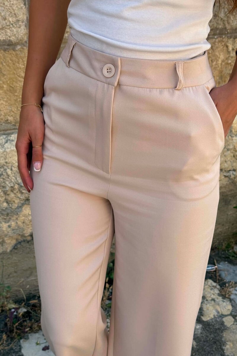 WIDE LEG ONE COLOR SIMPLE WOMAN TROUSERS CREAM/KREM - 3