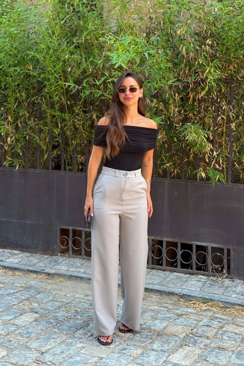 WIDE LEG ONE COLOR SIMPLE WOMAN TROUSERS LIGHT GREY/GZ - 1