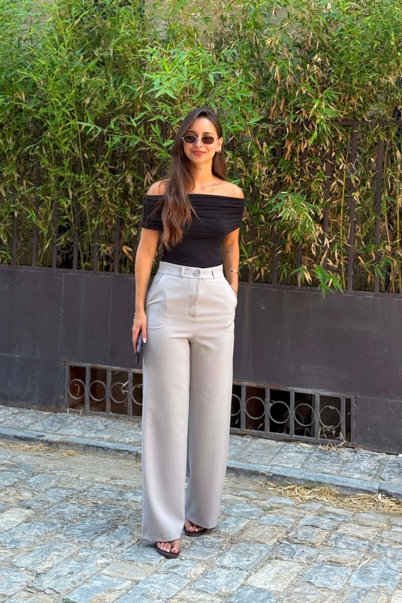 WIDE LEG ONE COLOR SIMPLE WOMAN TROUSERS LIGHT GREY/GZ - 2