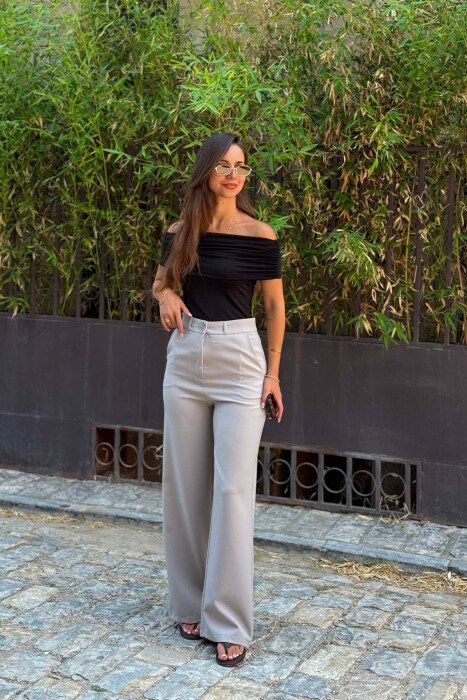 WIDE LEG ONE COLOR SIMPLE WOMAN TROUSERS LIGHT GREY/GZ - 3