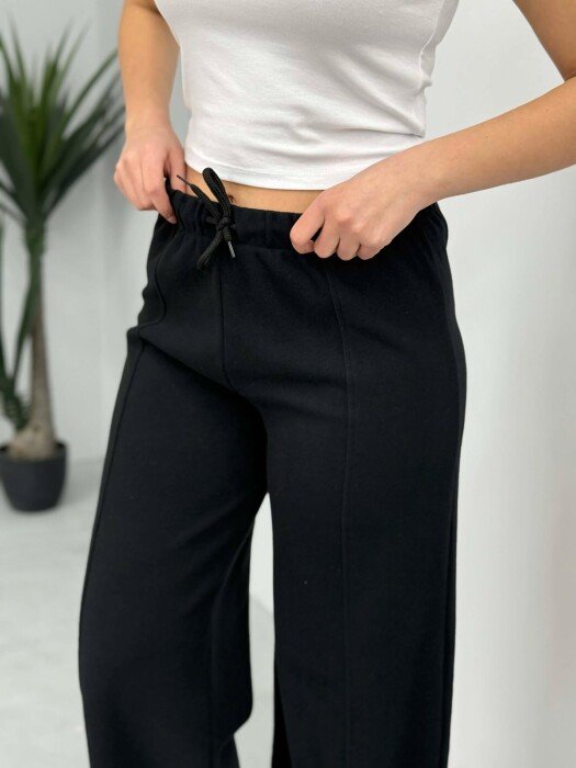 WIDE LEG ONE COLOR SIMPLE WOMEN SWEATPANTS BLACK/ E ZEZE - 4