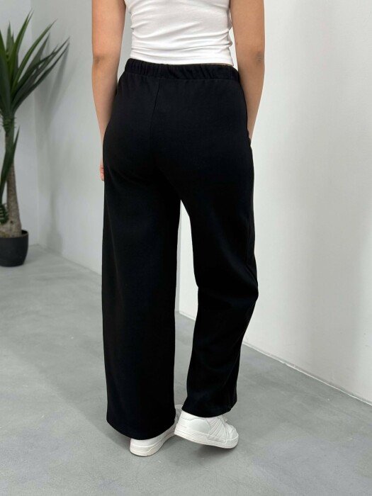 WIDE LEG ONE COLOR SIMPLE WOMEN SWEATPANTS BLACK/ E ZEZE - 5