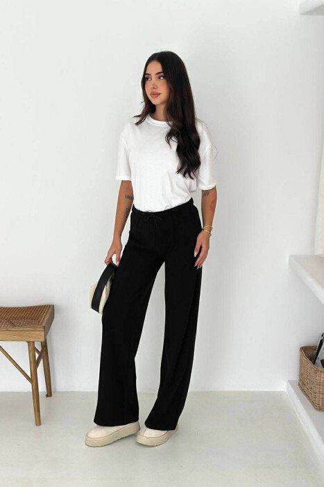WIDE LEG ONE COLOR SIMPLE WOMEN SWEATPANTS BLACK/ E ZEZE - 8