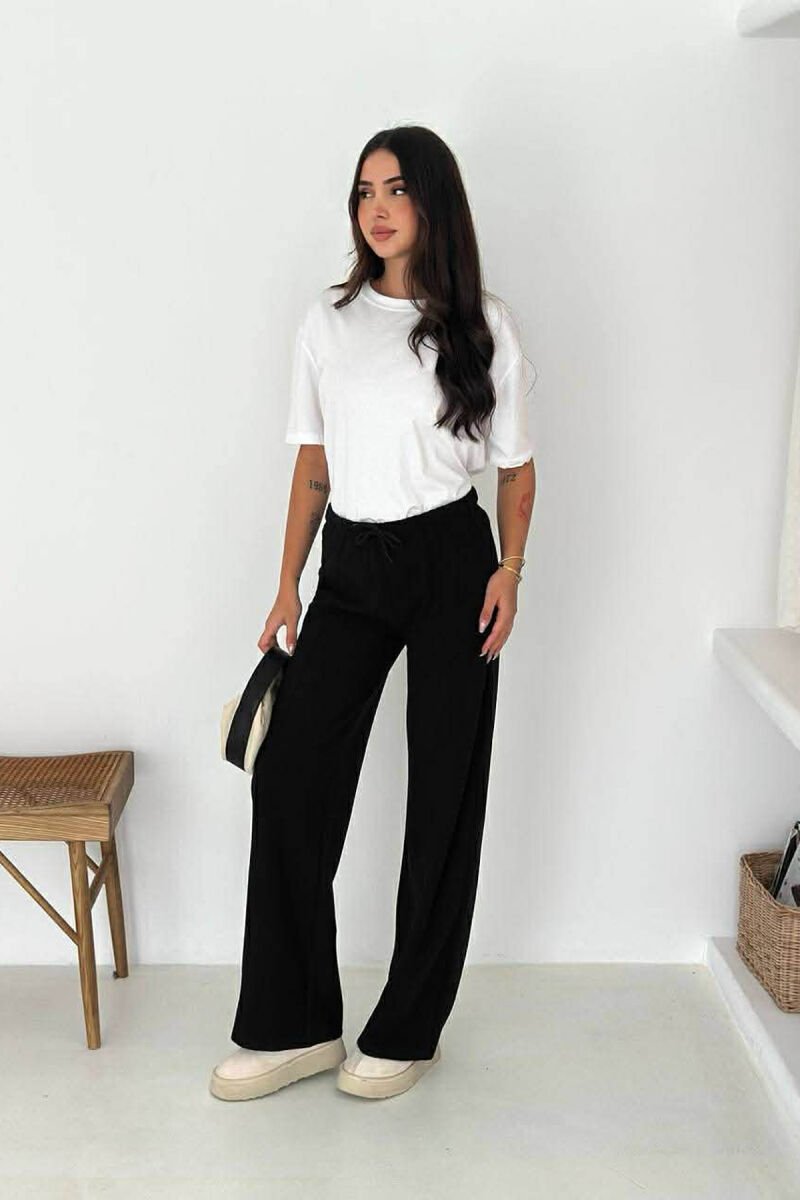 WIDE LEG ONE COLOR SIMPLE WOMEN SWEATPANTS BLACK/ E ZEZE - 8