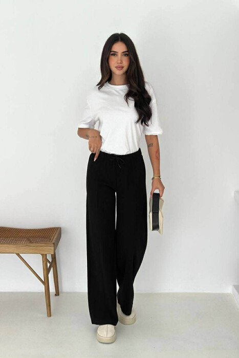 WIDE LEG ONE COLOR SIMPLE WOMEN SWEATPANTS BLACK/ E ZEZE - 7