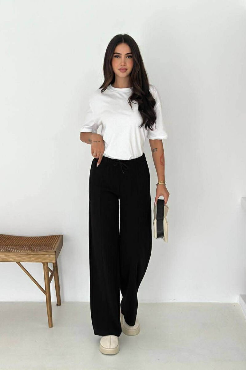 WIDE LEG ONE COLOR SIMPLE WOMEN SWEATPANTS BLACK/ E ZEZE - 7