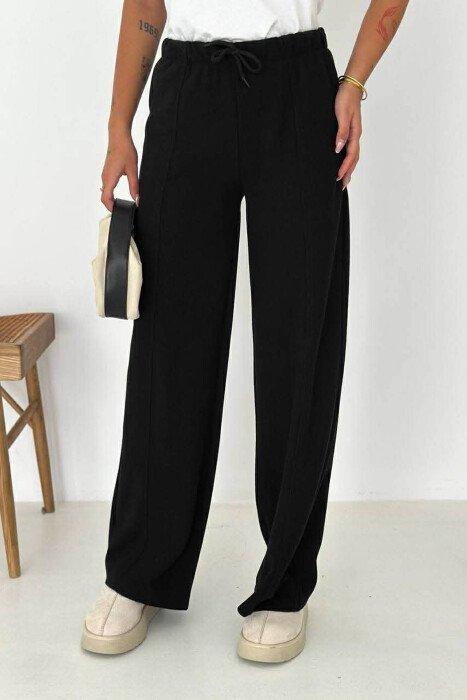 WIDE LEG ONE COLOR SIMPLE WOMEN SWEATPANTS BLACK/ E ZEZE - 6