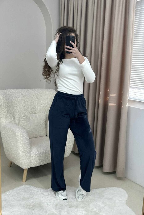 WIDE LEG ONE COLOR VELVET WOMEN SWEATPANTS BLUE/BLU - 1