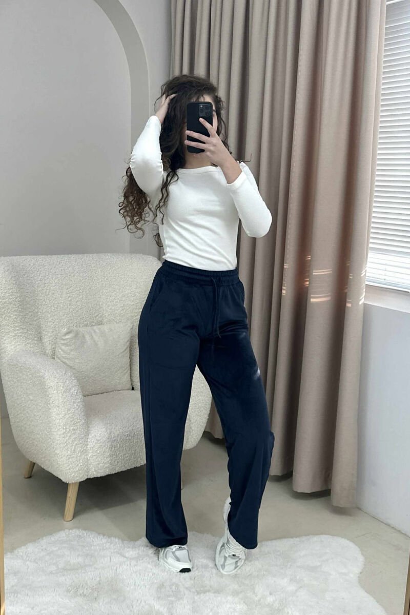 WIDE LEG ONE COLOR VELVET WOMEN SWEATPANTS BLUE/BLU - 1