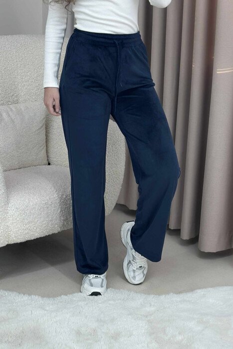 WIDE LEG ONE COLOR VELVET WOMEN SWEATPANTS BLUE/BLU - 3