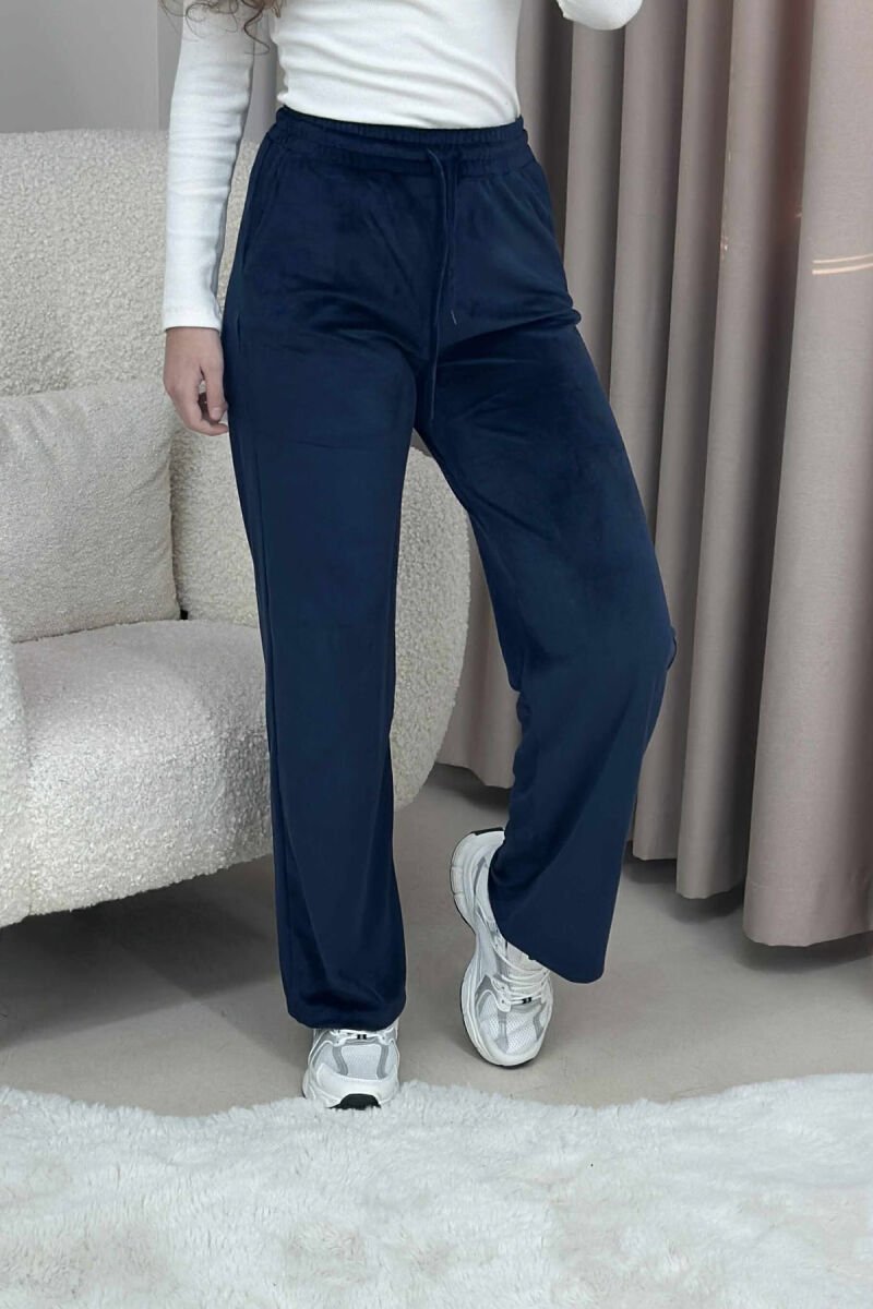 WIDE LEG ONE COLOR VELVET WOMEN SWEATPANTS BLUE/BLU - 3
