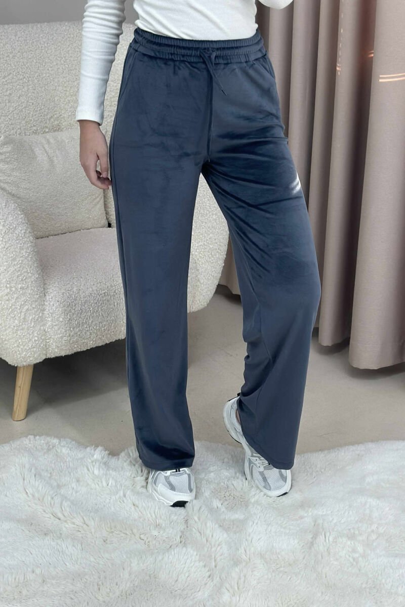 WIDE LEG ONE COLOR VELVET WOMEN SWEATPANTS GREY/GRI - 5