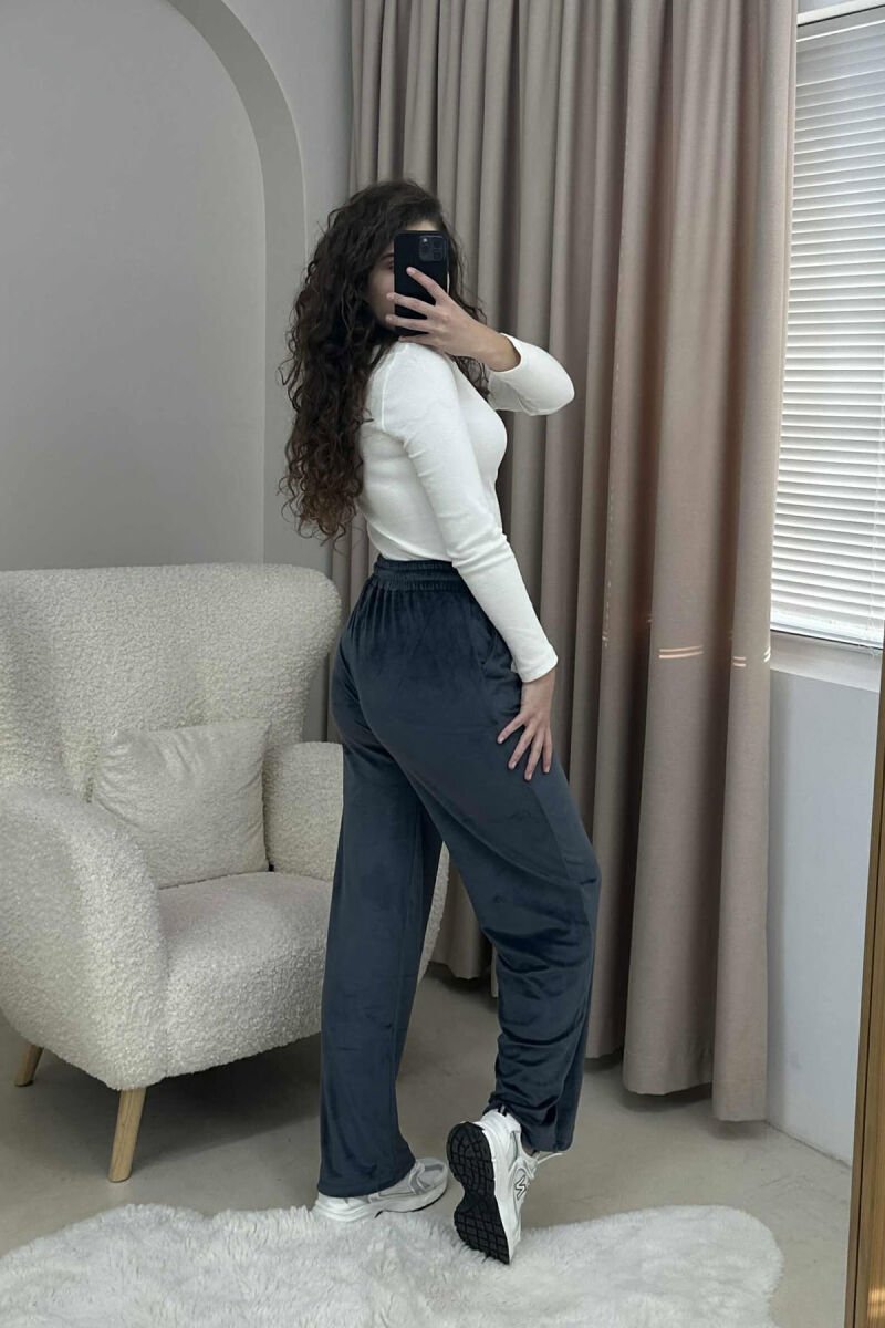 WIDE LEG ONE COLOR VELVET WOMEN SWEATPANTS GREY/GRI - 9