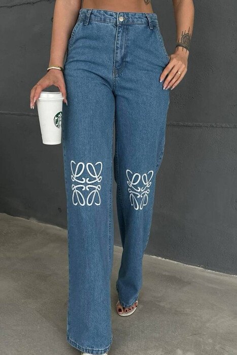 WIDE LEG ONE COLOR WOMAN JEANS BLUE/BLU - KLAUDIO FASHION