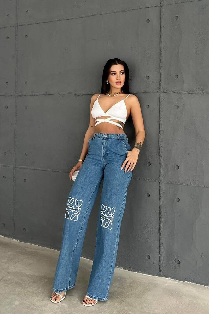 WIDE LEG ONE COLOR WOMAN JEANS BLUE/BLU - 3