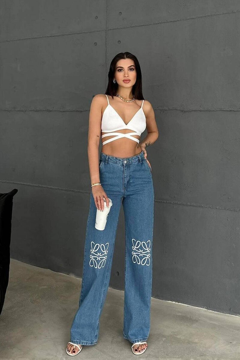 WIDE LEG ONE COLOR WOMAN JEANS BLUE/BLU - 4