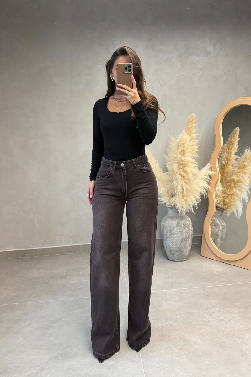 WIDE LEG ONE COLOR WOMAN JEANS BROWN/KAFE - 2