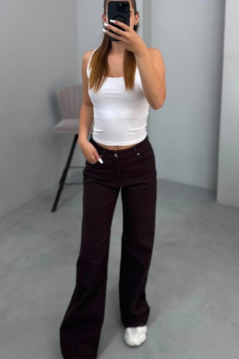WIDE LEG ONE COLOR WOMAN JEANS DARK BROWN/KAE - KLAUDIO FASHION