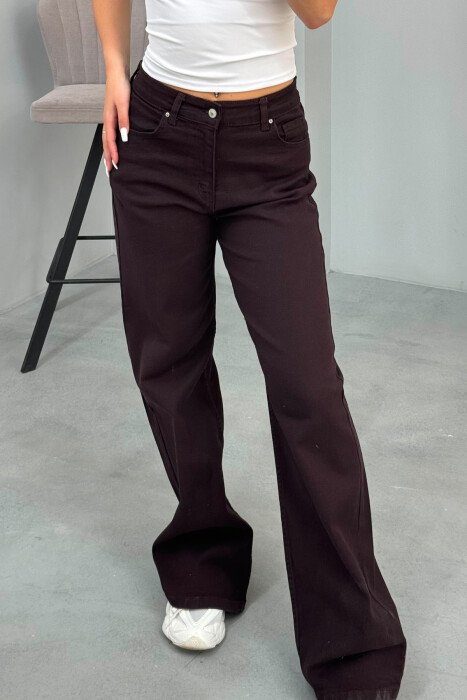 WIDE LEG ONE COLOR WOMAN JEANS DARK BROWN/KAE - 2