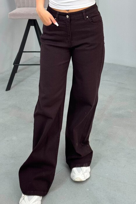 WIDE LEG ONE COLOR WOMAN JEANS DARK BROWN/KAE - 3