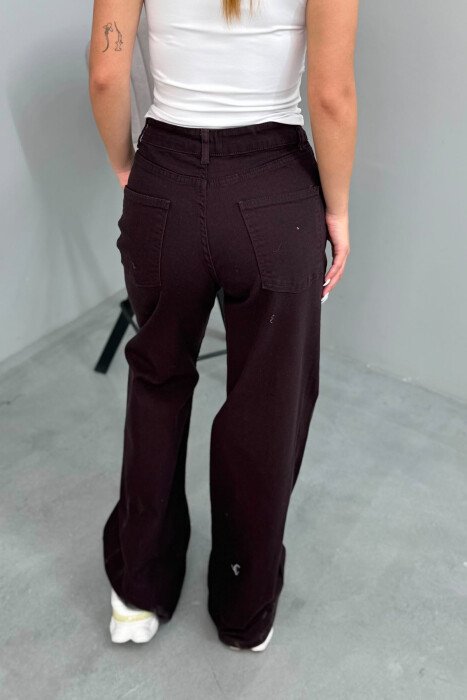 WIDE LEG ONE COLOR WOMAN JEANS DARK BROWN/KAE - 4