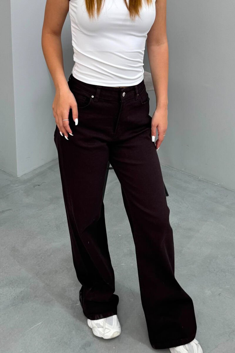 WIDE LEG ONE COLOR WOMAN JEANS DARK BROWN/KAE - 5