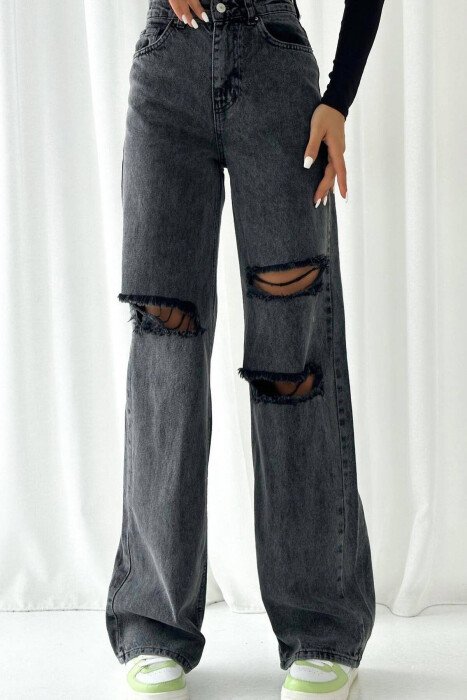 WIDE LEG ONE COLOR WOMAN JEANS DARK GREY/GEE - KLAUDIO FASHION