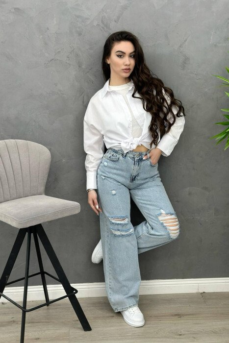 WIDE LEG ONE COLOR WOMAN JEANS LIGHTBLUE/BZ - 2